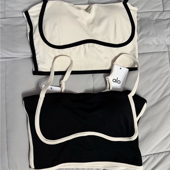Women's Cream Crop Top with Black Piping - Picture 4 of 5